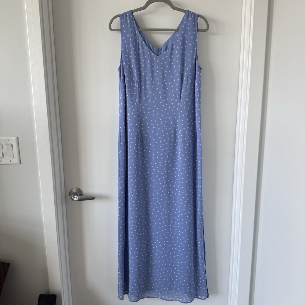 Vintage Carol Anderson Blue Polka Dot Maxi Dress Women’s 12 Wedding Guest USA